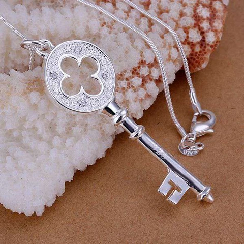Ожерелье с серебряным покрытием, ювелирный кулон в виде ключа из стерлингового серебра/AAZFNULB