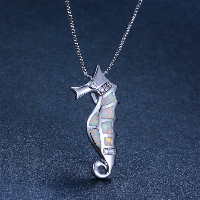 Boho женские Большие Морские лошади модные кулоны, ожерелья белый синий огонь ожерелье с опалом Черное золото свадебное ожерелье s для женщин
