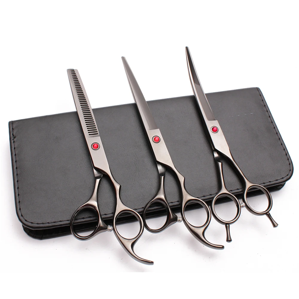

3Pcs Suit 7 inch Engraving Logo Clippers For Cats Cutting Shears+Thinning Shear+UP Curved Shears Professional Pets Hair Shears