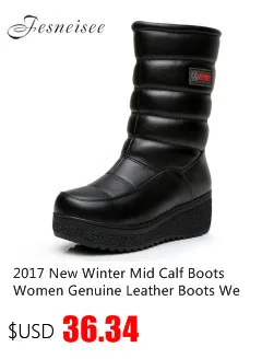 New Winter Mid Calf Boots Women Genuine Leather Boots Wedges Round Toe Mid Heels Boots High Quality Shoes Size 34-41 M4.0