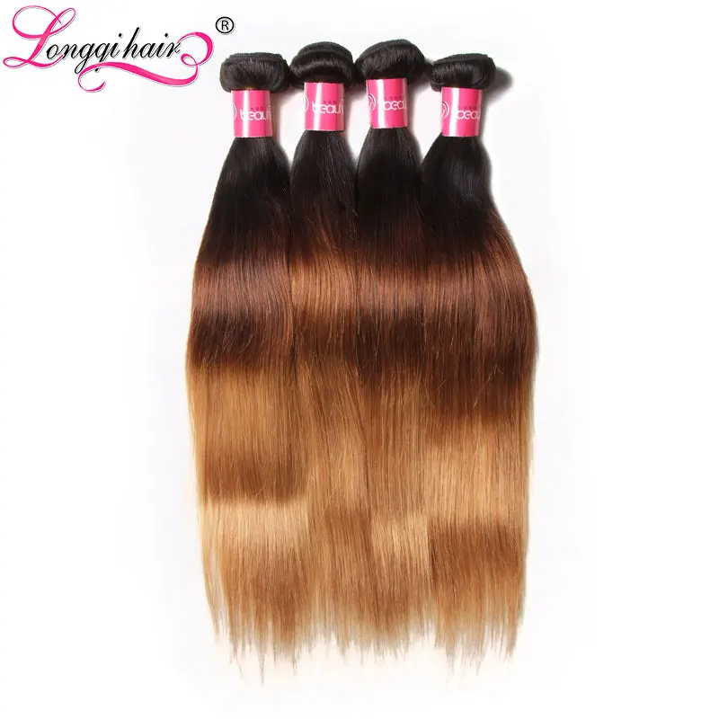 Longqi hair Ombre бразильские прямые пучки волос плетение T1B/4/27 три тона Цвет