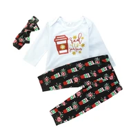 0 24m toddler baby girls sets festival milktea print rompers pants headband 3 pieces bebe clothing suit fashion