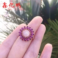 fashion and personality flowers form 925 silver inlaid natural ruby ring female 2 x4 mm horse item on sale