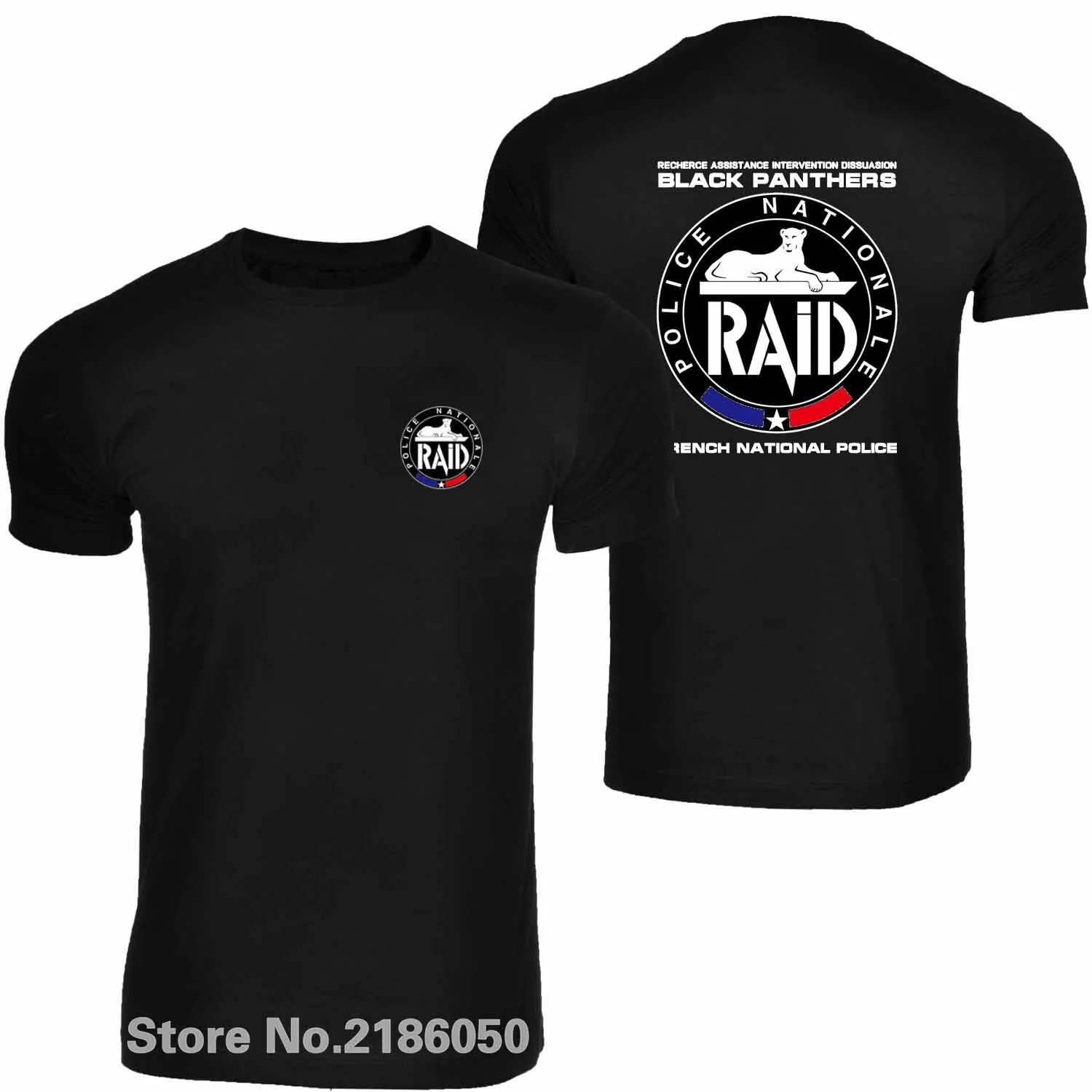 Футболка с надписью Raid для французской полиции Мужская черная футболка круглым