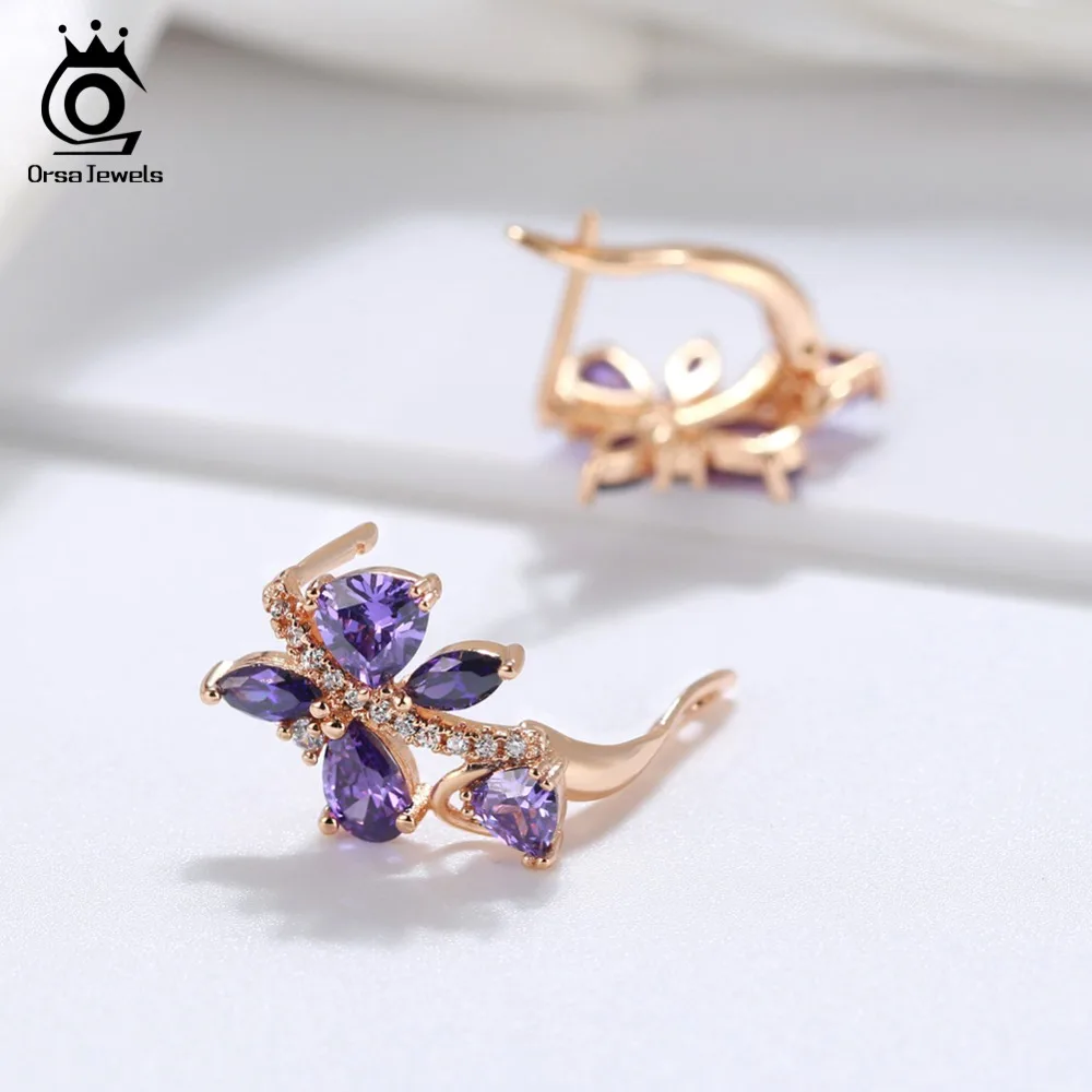 ORSA JEWELS, роскошные серьги-гвоздики для женщин, пять цветов, AAA кубический циркон, дополнительные вечерние серьги, модные женские ювелирные изделия OME56