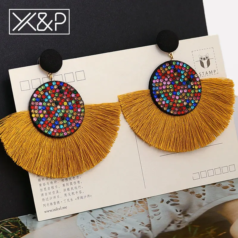 Brown 1 X& P модные богемные серьги с большими кисточками крупное золото ручной работы Brincos Висячие Подвесные серьги с кисточкой для женщин Za ювелирные изделия - Окраска металла: Brown 1