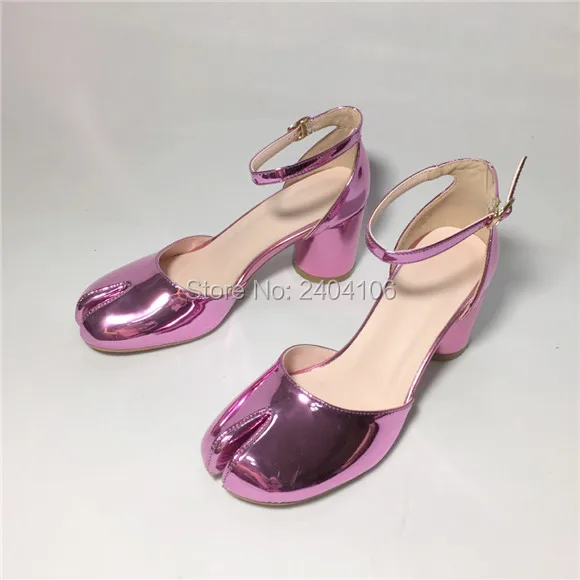

Zapatos Mujer Black White Pink Special Cleft Shoes Woman Sexy Pumps High Heel Sandals Women Split Toe Ankle Strap Block Heels