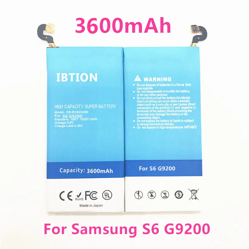 Ibtion 3600 мА/ч, EB-BG920ABE для Samsung Galaxy S6 Батарея G9200 G920f G920i G920A G925S G920 Батарея