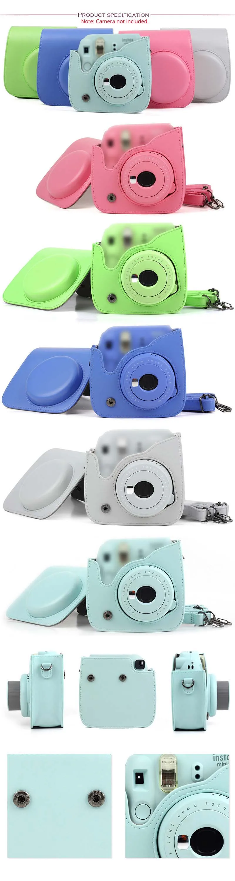 Protective Case Waterproof PU Leather Bag with Shoulder Strap+96 Pockets Photo Album for Fuji Fujifilm Instax Mini 9/8/7s Camera