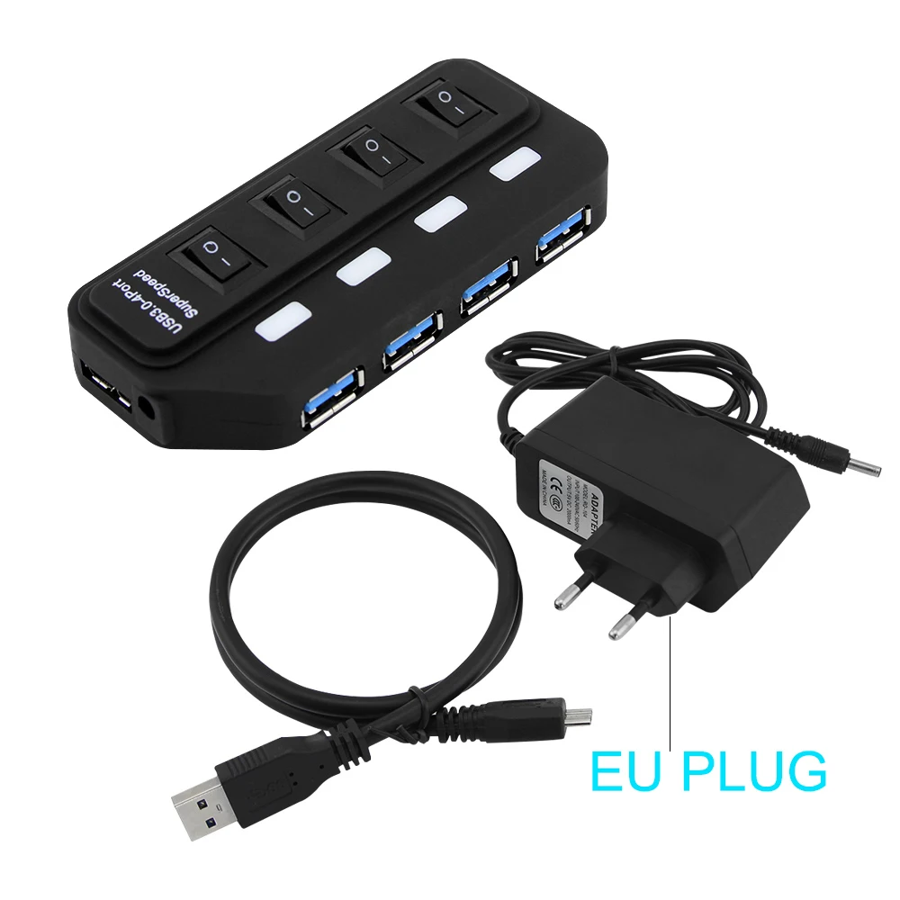 USB chyi 3,0 концентратор USB-A до 4 Порты и разъёмы USB3.0 с светодиодный на переключатель включения/выключения Экстра DC 5 V Питание USB разветвитель адаптер для ПК Мышь планшет