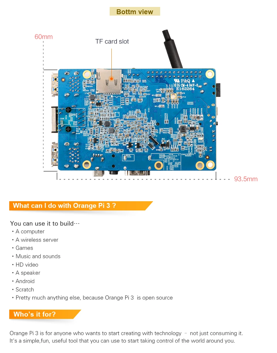 Оранжевый Pi 3 H6 2 Гб LPDDR3+ 8 Гб EMMC Flash Gigabyte Ethernet порт AP6256 WIFI BT5.0 4* USB3.0 Поддержка Android 7,0, Ubuntu, Debian