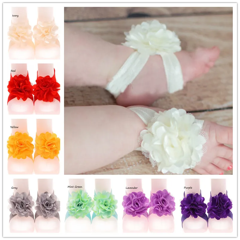 1Pairs Tulle Twirl Flower Newborn Barefoot Sandals Lovely Feet Decoration Shoes |