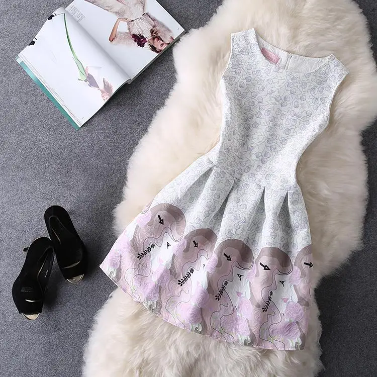 Новое поступление, Vestidos, летние повседневные платья с круглым вырезом, без рукавов, с принтом, женское винтажное платье принцессы, Черная Женская праздничная одежда