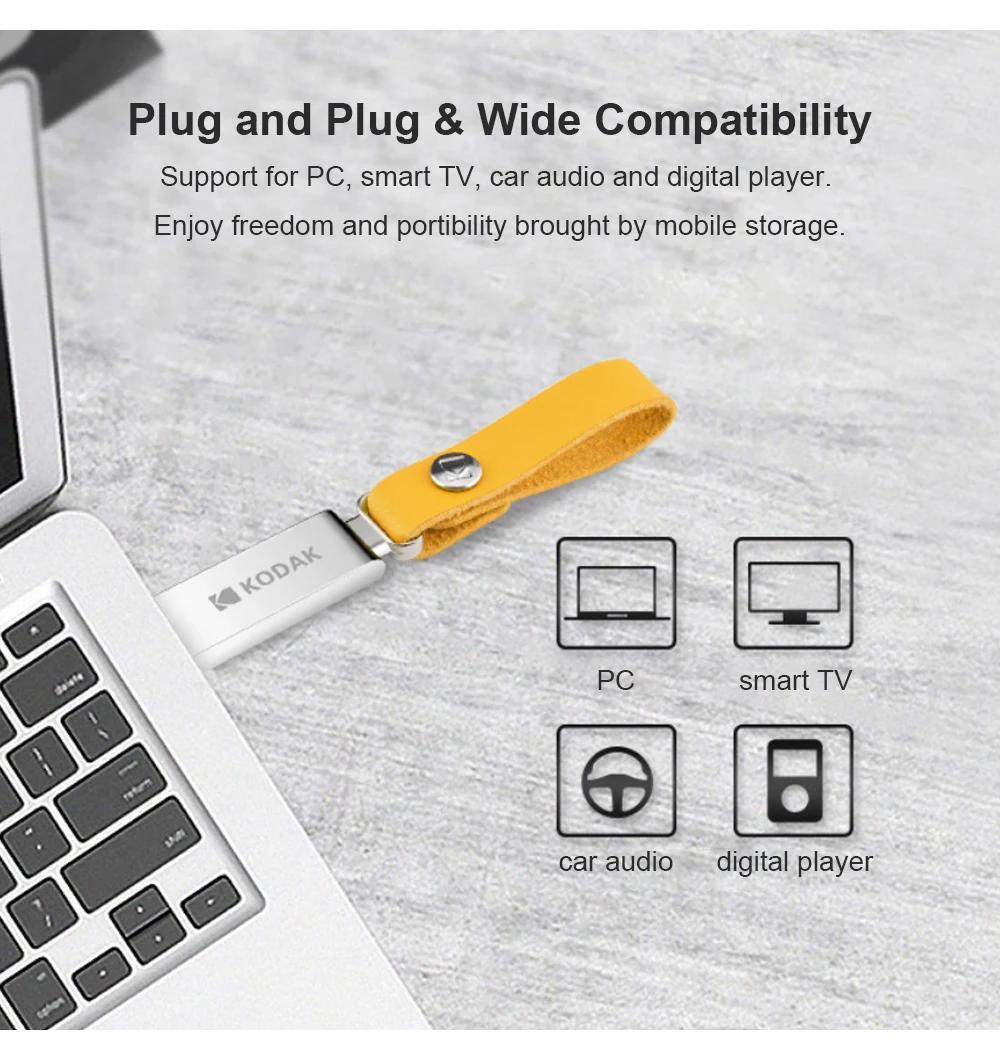 K122 KODAK USB 2,0 u-диск водонепроницаемый ударопрочный 64 ГБ 32 ГБ 16 ГБ USB флеш-накопитель высокоскоростной автомобильный u-диск с кожаной цепочкой