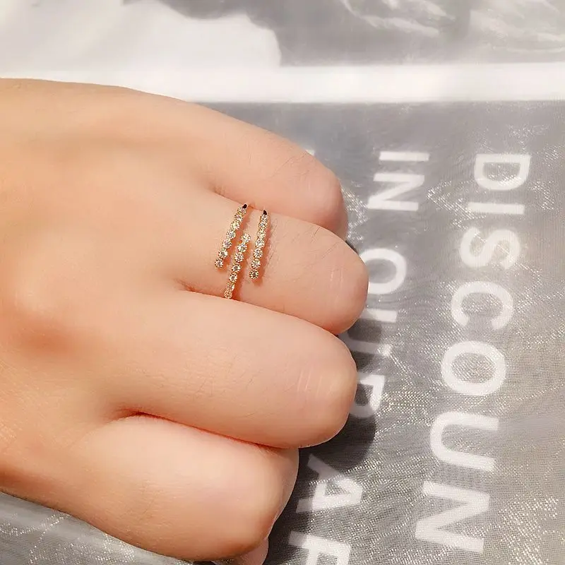 High Quality Micro Paved Cubic Zirconia Ring for Women Multilayer Opening Design Rose Gold Color
