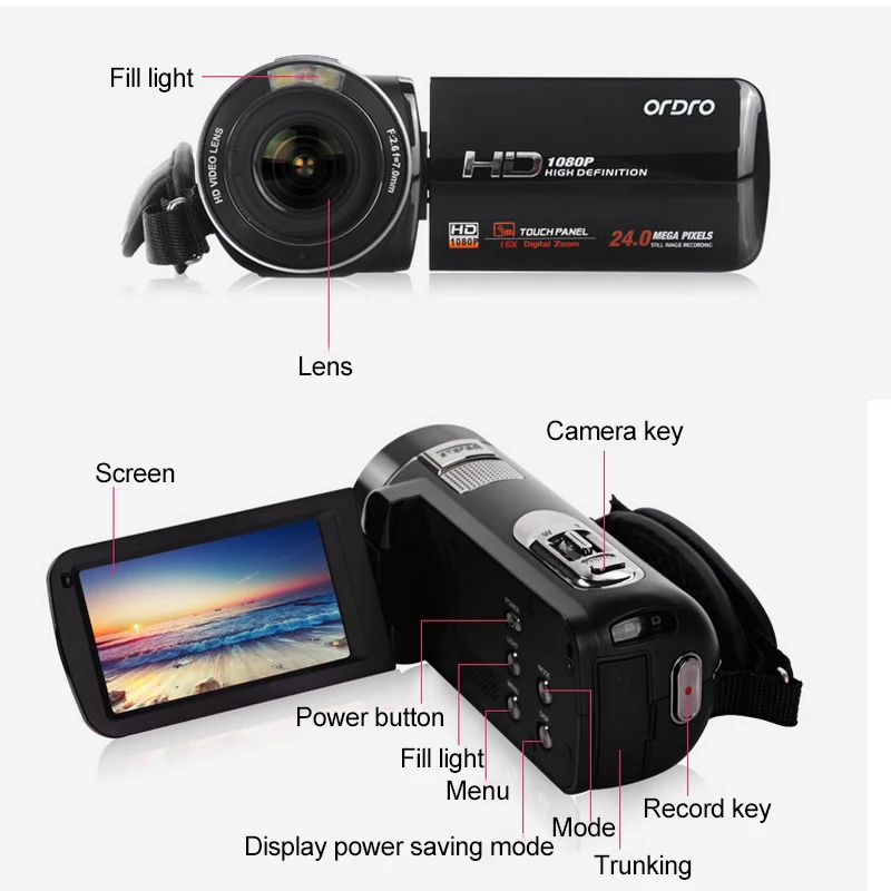 Ordro HDV Z8 16X цифровая камера 3 0 дюймов сенсорный экран 24 МП профессиональная