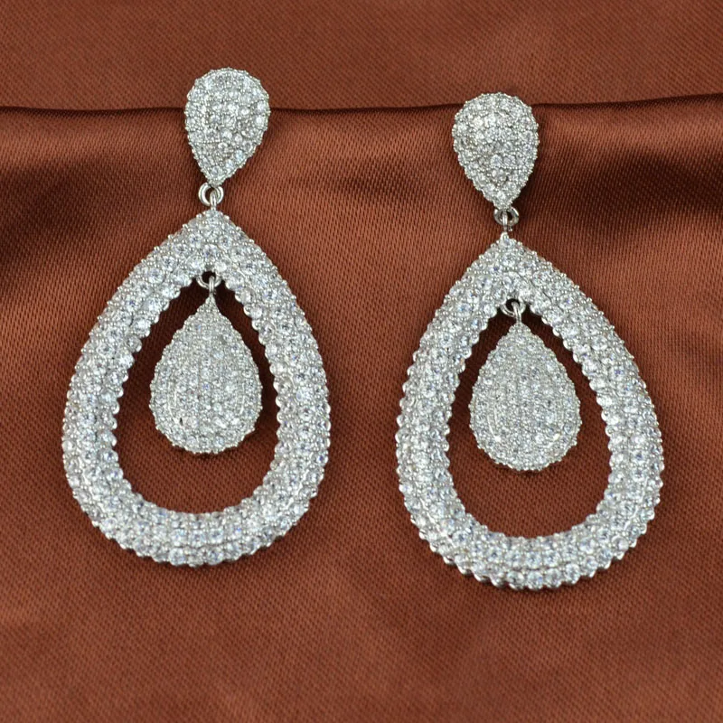 Полностью драгоценностями micro pave ААА Циркон Роскошные серьги для женщин, высокого качества Вечерние/свадебные серьги аксессуар