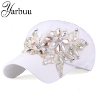 yarbuubrand baseball cap with rhinestone women casual snapback hat for flower new fashion solid summer sun lady hats wholesale