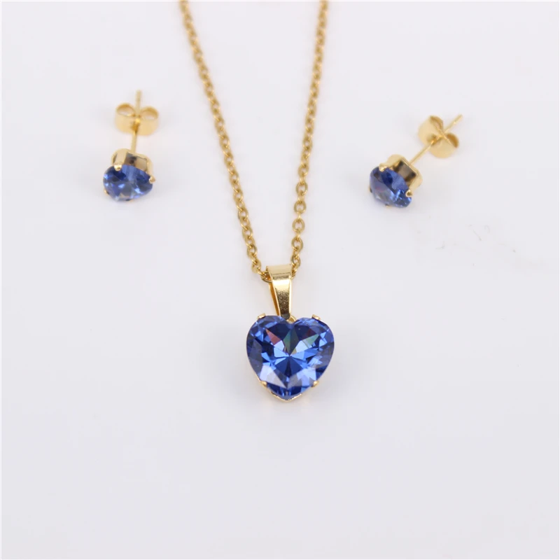 Dark blue color Черный, красный, розовый, синий, зеленый, оранжевый, несколько цветов, в форме сердца, набор из кристаллов, серьги, ожерелье,, продукт - Окраска металла: Dark blue color