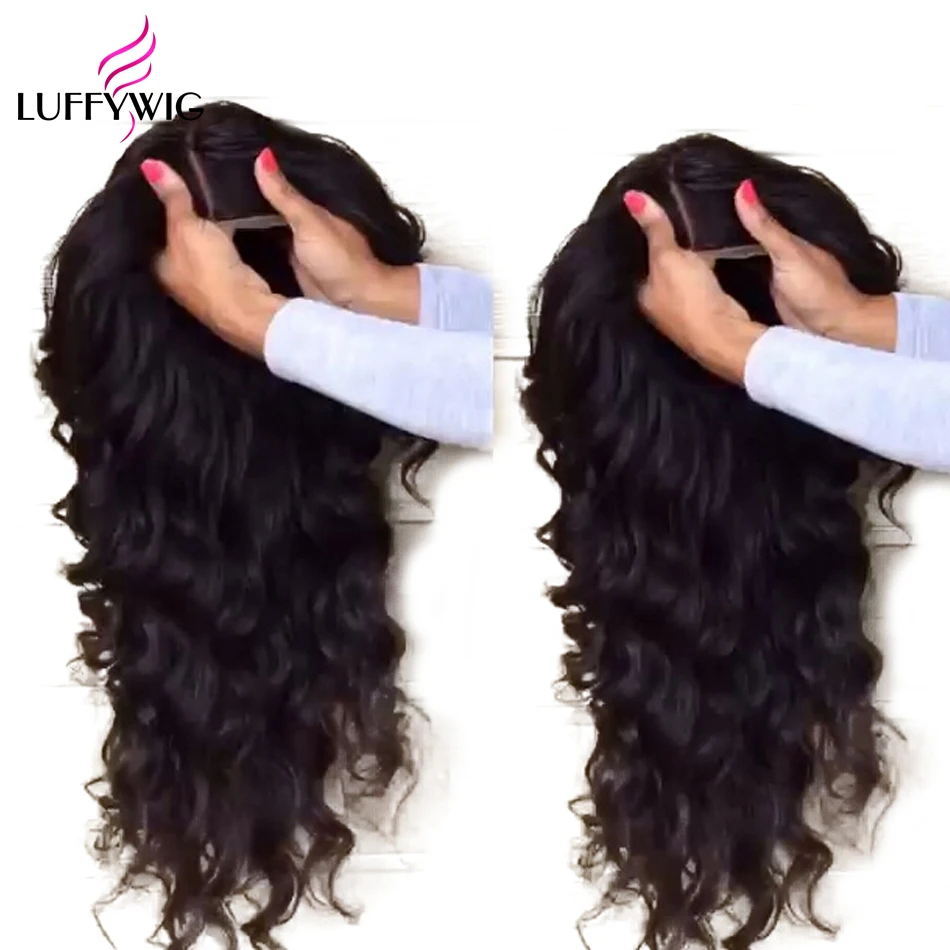 LUFFYHAIR волнистые бразильские волосы remy 5x4,5 шелк основа полный парик шнурка 130% плотность человеческие волосы натуральный черный отбеленные узлы для женщин