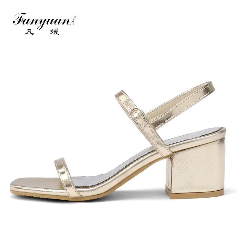

Fanyuan Fashion Narrow Band Buckle Strap Sandals Summer Solid Ankle Strap Shoes Concise Peep Toe Low Heels Women Shoes