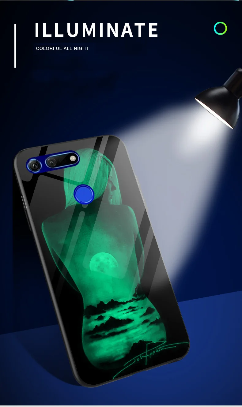 Светящийся стеклянный чехол с молнией для huawei Honor 10i View 20 V20, задняя крышка, чехол для huawei P Smart Plus