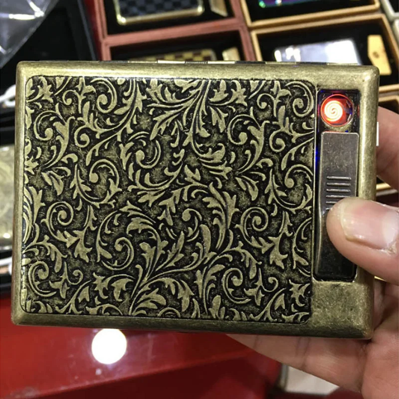 20 палочки) Винтаж металлический USB электронная сигарета чехол зарядки электрический провод ветрозащитная Зажигалка коробка курильщик Подарок