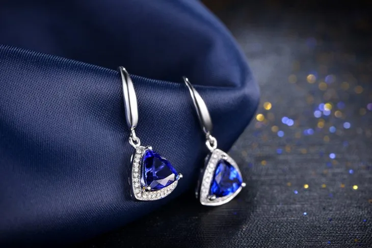 ZOCAI 18 K серьги из белого золота 1,8 CT сертифицированные, подлинные треугольные танзанитовые серьги-капли с 0,16 ct алмазные серьги E00929