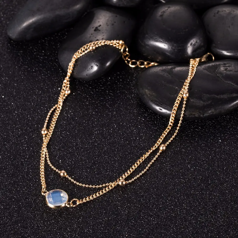 Женский двухслойный браслет в богемном стиле с опалом и кристаллами Летний