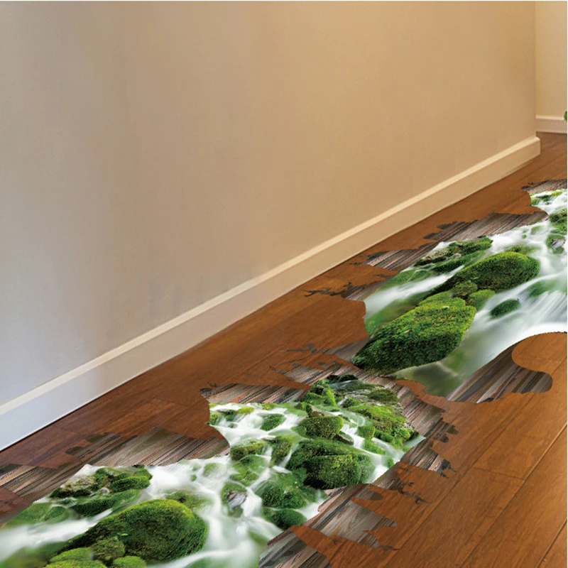 

3D stream floor wall sticker living room kitchen decoration green home decor removable Mural Decals