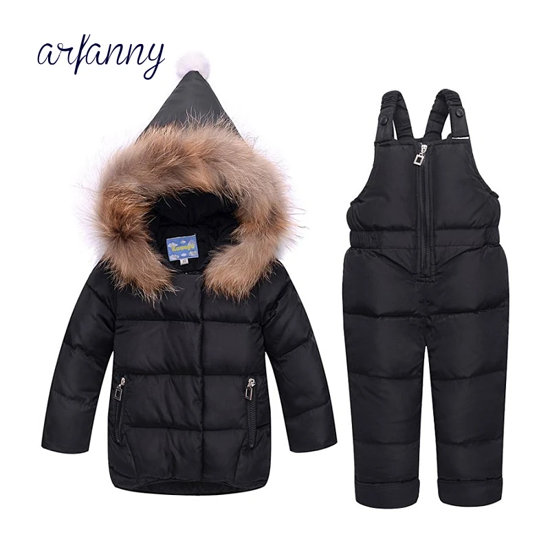 Зимняя одежда для маленьких девочек пуховик с меховым воротником 90% комплект