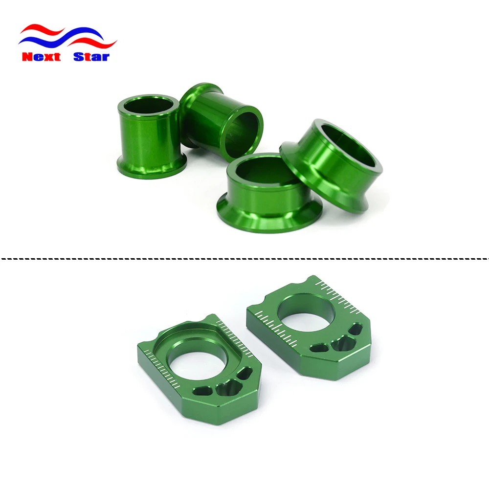 

Motorcycle CNC Front Rear Billet Wheel Hub Spacers Chain Adjuster Axle Block For KAWASAKI KX125 KX250 06-08 KXF250 KXF450 06-14