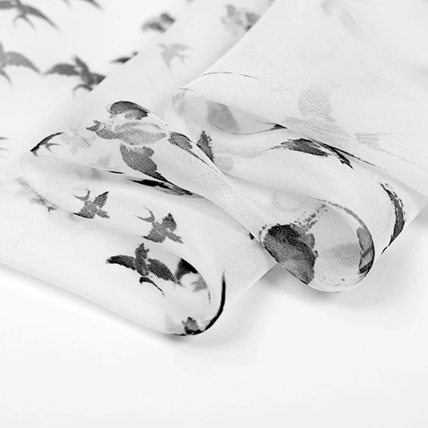 Шелковая шифоновая ткань для одежды дизайнерские Ласточки с принтом 8 мм|chiffon