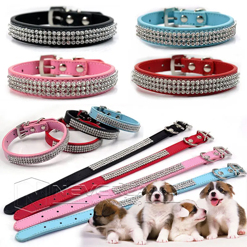 Блестящий ошейник для собак из искусственной кожи со стразами модное ожерелье