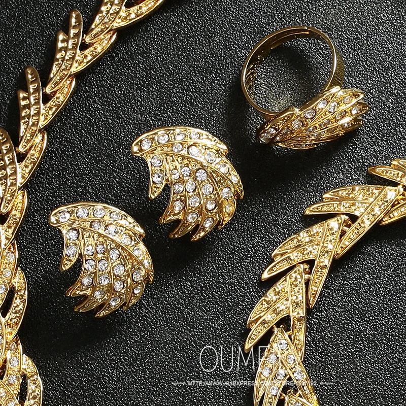 OUMEILY Африканский Бисер Ювелирные наборы для женщин свадебные золотые цвет Имитация Кристалл Вечерние модные свадебные кольцо серьги аксессуары