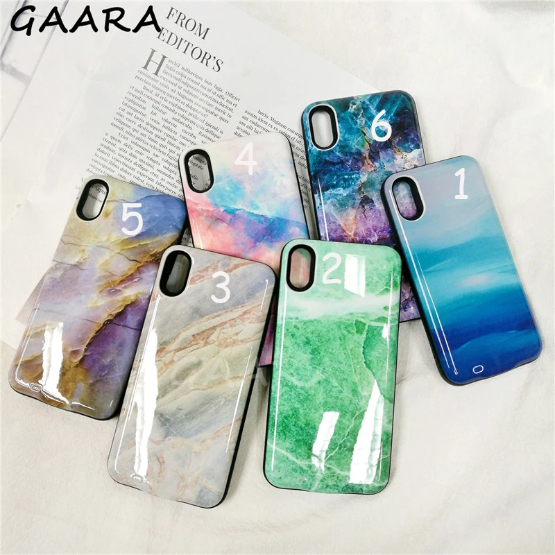 6000mAh мраморный Радужный чехол из закаленного стекла для iPhone XR X XS Max внешний блок питания чехол для iPhone 6 6s 7 8 Plus etui