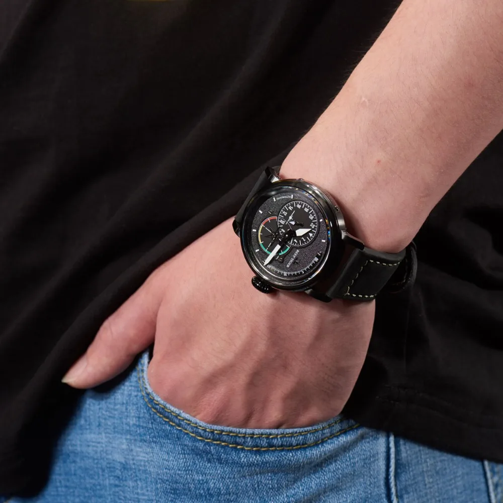 Мужские часы с ремешком из натуральной кожи Reef Tiger брендовые водонепроницаемые