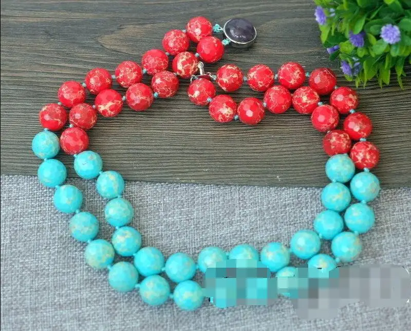 Бесплатная доставка&gt 2Row 14 мм Императорский граненый круглый ожерелье 18-20'' |