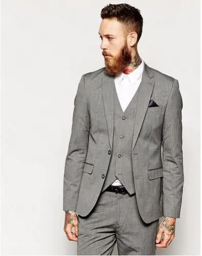 

New Groom Tuxedos Light Gray Men Suits Wedding Party Suit 3 Piece Best Man Prom Custom Made Suits A0128