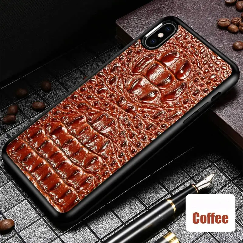 coffee LANGSIDI 3D Crocodile Texture Genuine Leather covers for iphone x case 3d Leather cases for iphone XR XS Business phone cases - Цвет: coffee