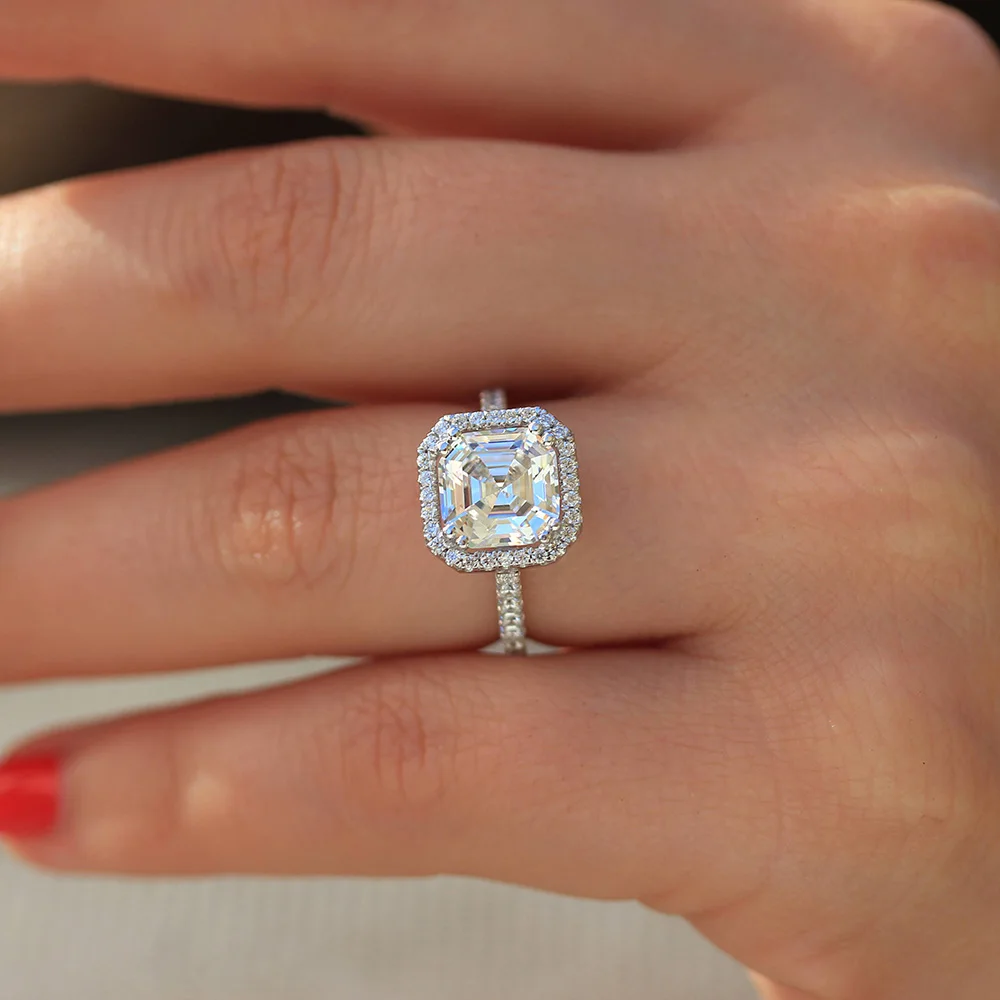 Asscher Cut 14k белое золото 4ctw DF обручальное свадебное лабораторное выращенное кольцо