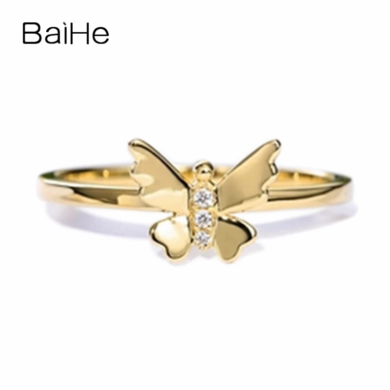 

BAIHE Solid 14K Yellow Gold H/SI 0.01ct Natural Diamonds Engagement Women Trendy Fine Jewelry Beautiful butterfly diamond Ring