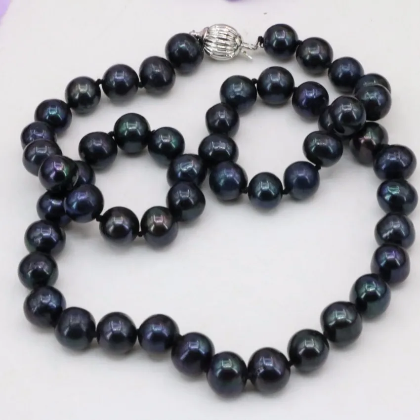 Черный натуральный Пресноводный Культивированный Жемчуг 9-10 мм nearround beads chain Ожерелье для женщин колье элегантное diy ювелирное изделие 18 дюймов B3223