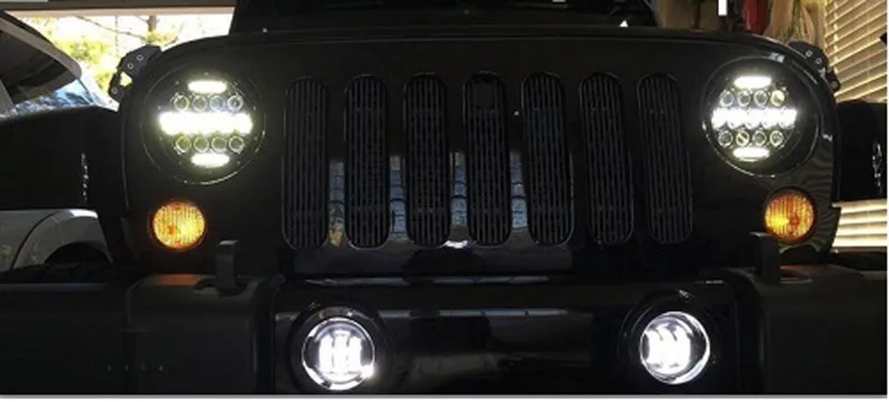 1X7 дюймов светодиодный головной светильник H4 Hi/Low Beam DRL налобный фонарь с поворотником halo светильник для jeep JK Niva VAZ внедорожный Lada 4x4 мотоцикл