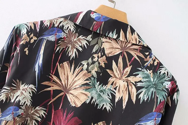 Wonder 2018 Осенняя винтажная Свободная блузка с тропическим цветочным принтом