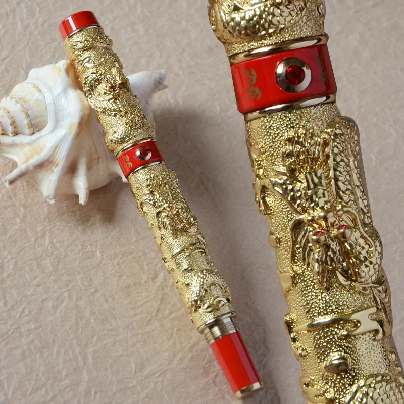 Pen only JINHAO СЕРЫЙ Ролик Шариковая ручка два дракона ИГРАТЬ жемчуг красный золотой Медь серебро латунь 8 видов цветов на выбор - Цвет: Pen only