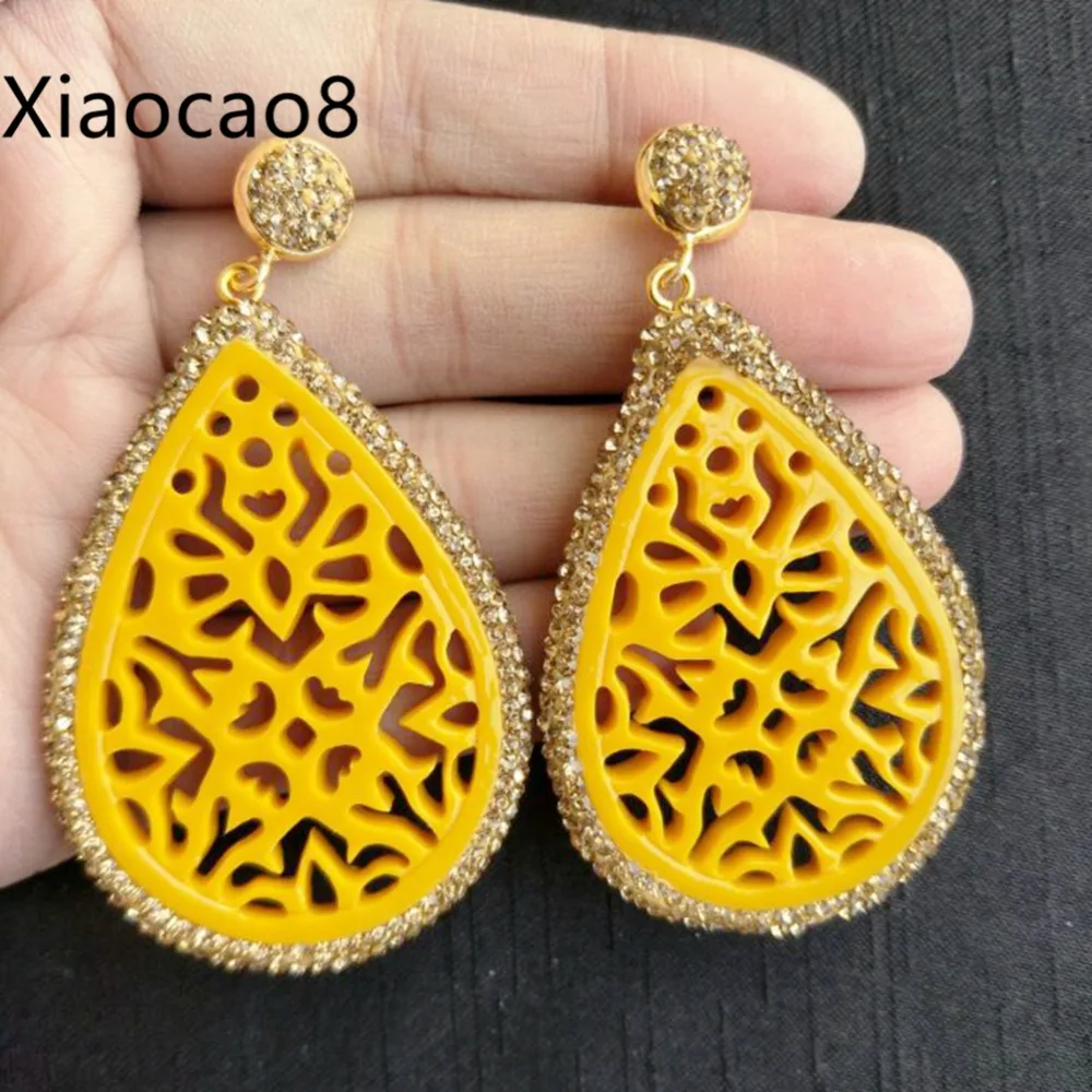 Yellow Blue Orange Resin Drop Earring Women Vintage Dangle Water Earrings with Rhinestone Woman indian Jewelry Bijoux Femme | Украшения и