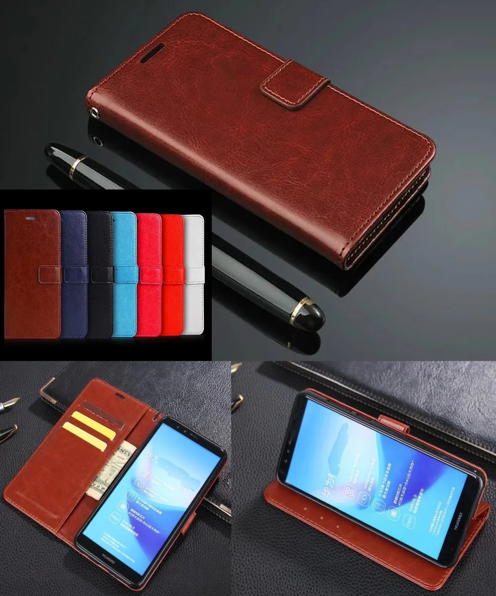 Роскошный кожаный чехол кошелек с подставкой в стиле ретро для Huawei Y9 2018 2019 на Y5 Prime