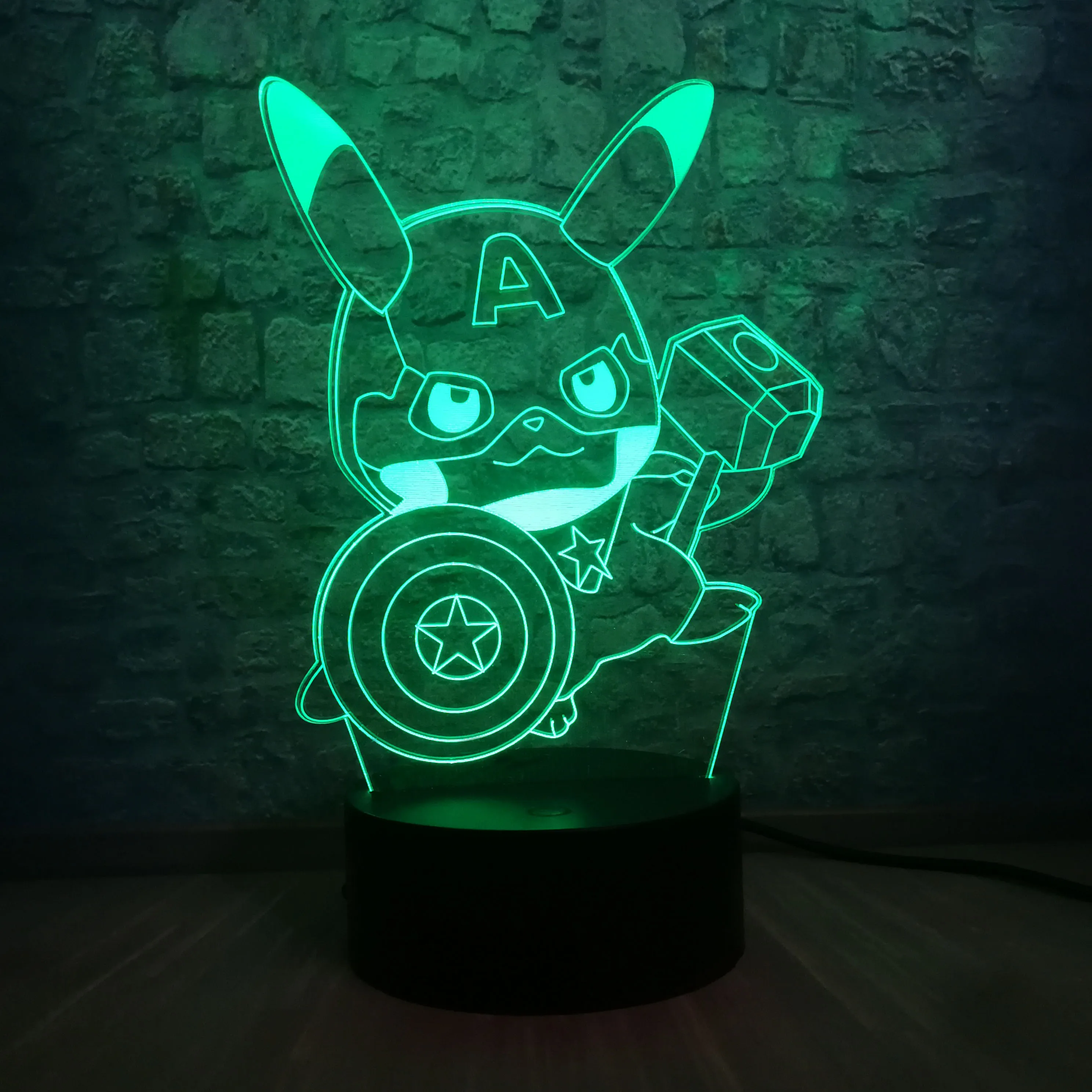 Креативный 3D Пикачу Косплей Marvel Капитан Америка фигурку светодиодный детский