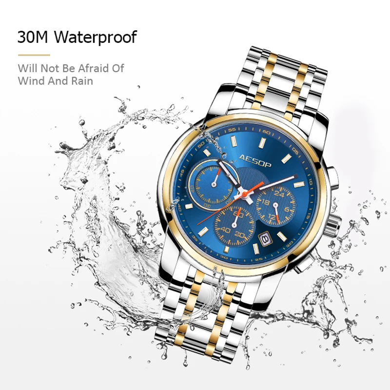 Мужские кварцевые часы AESOP многофункциональные наручные черного цвета из